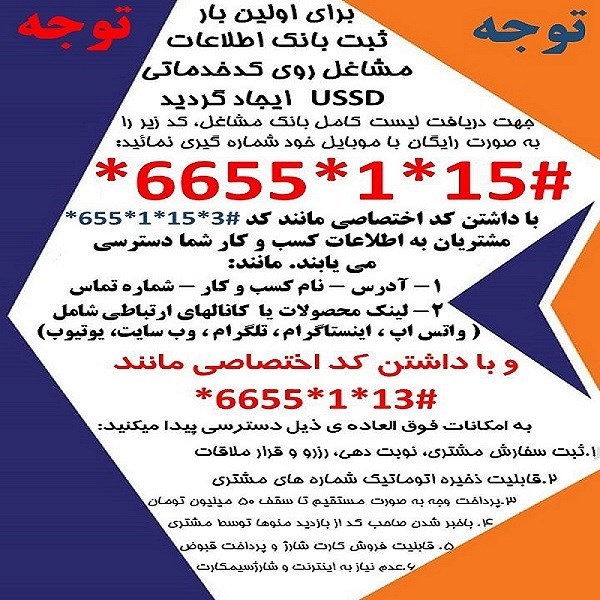 اولین بار بانک اطلاعات مشاغل روی کدخدماتی USSD ایجاد گردید